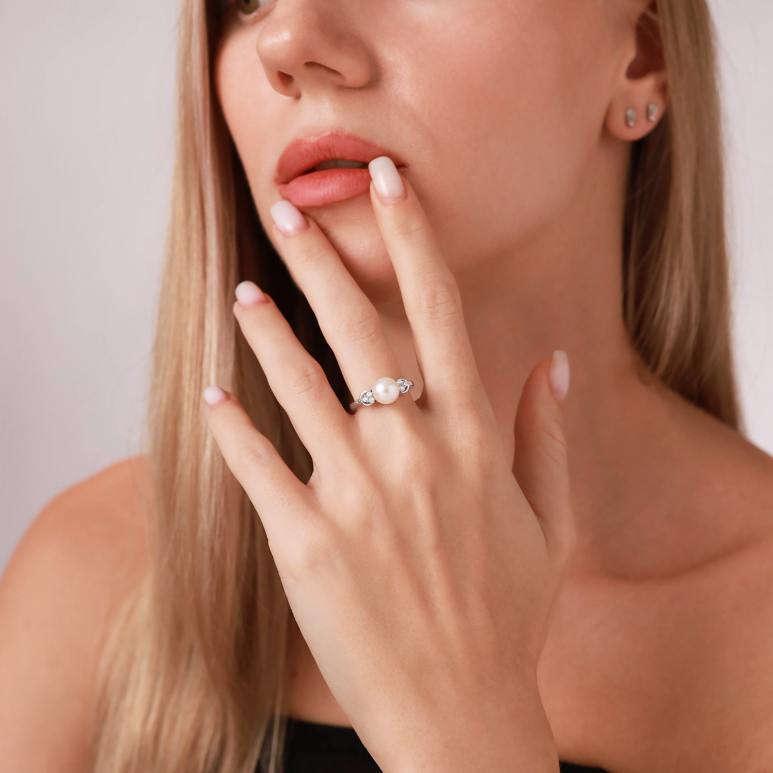 8mm Cultured Freshwater Pearl White Gold Plated 925 Sterling Silver Ring - Silvershake-store