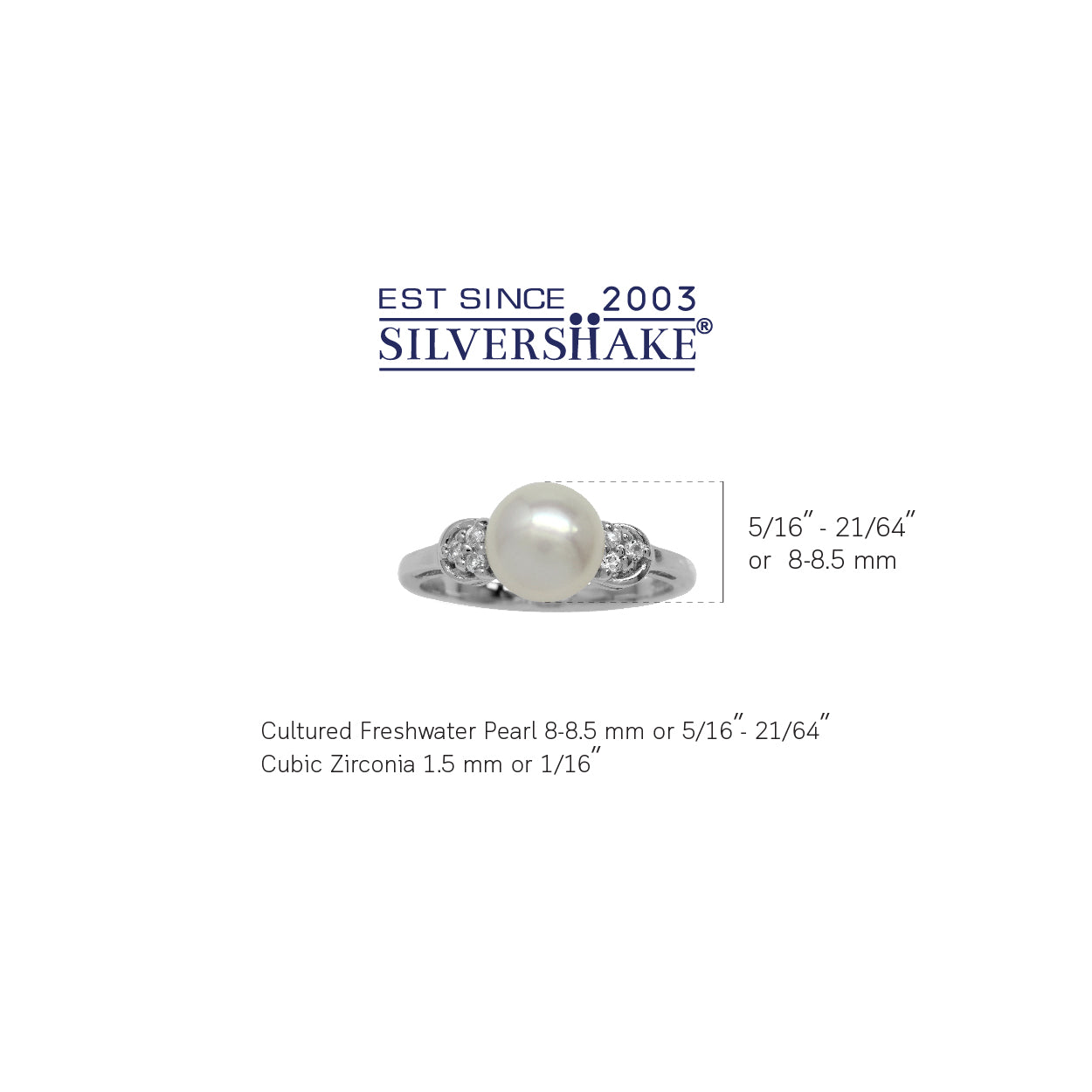 8mm Cultured Freshwater Pearl White Gold Plated 925 Sterling Silver Ring - Silvershake-store