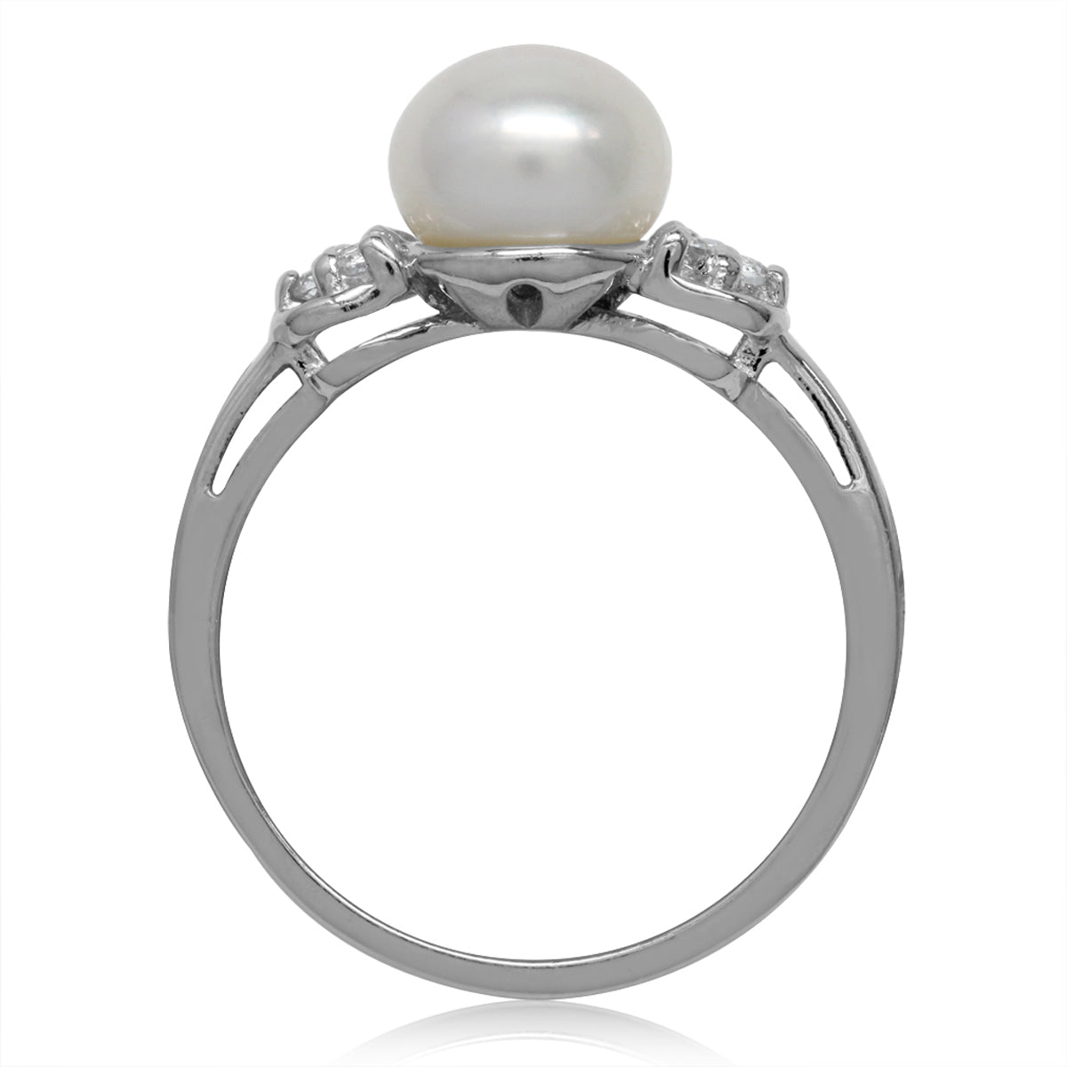 8mm Cultured Freshwater Pearl White Gold Plated 925 Sterling Silver Ring - Silvershake-store