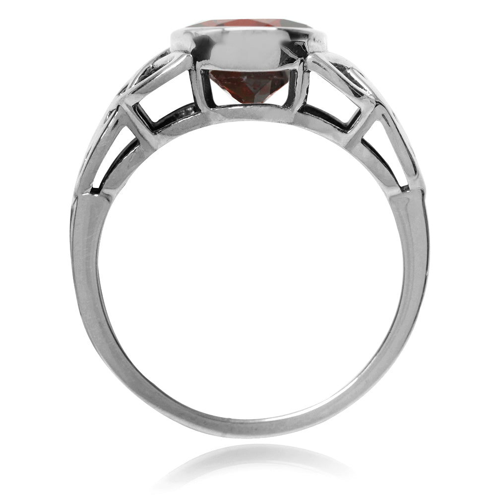 2.14ct. 8mm Natural Round Shape Garnet 925 Sterling Silver Triquetra Celtic Knot Solitaire Ring - Silvershake-store