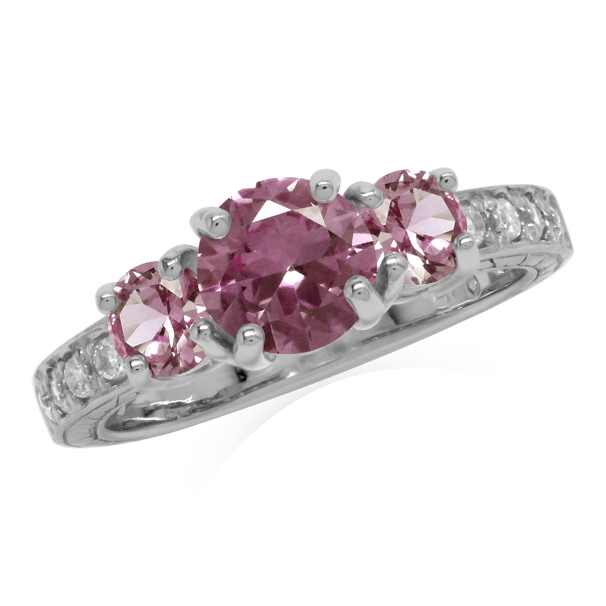 3 Stone Created Color Change Alexandrite White Gold Plated 925 Sterling Silver Ring - Silvershake-store