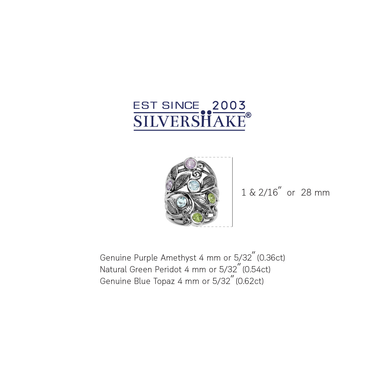 Natural Peridot Amethyst and Blue Topaz 925 Sterling Silver Filigree Leaf Ring - Silvershake-store