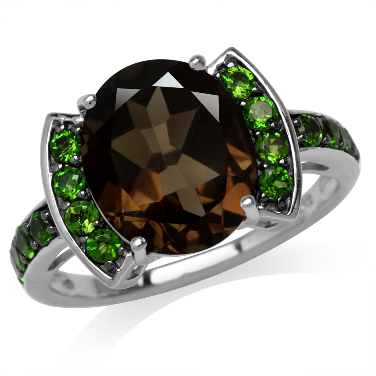 4.46ct. Natural Smoky Quartz & Green Chrome Diopside 925 Sterling Silver Cocktail Ring silvershake
