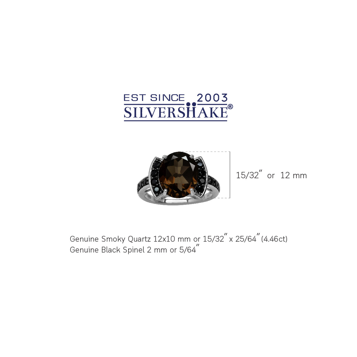 4.46ct. Natural Smoky Quartz & Black Spinel White Gold Plated 925 Sterling Silver Cocktail Ring silvershake