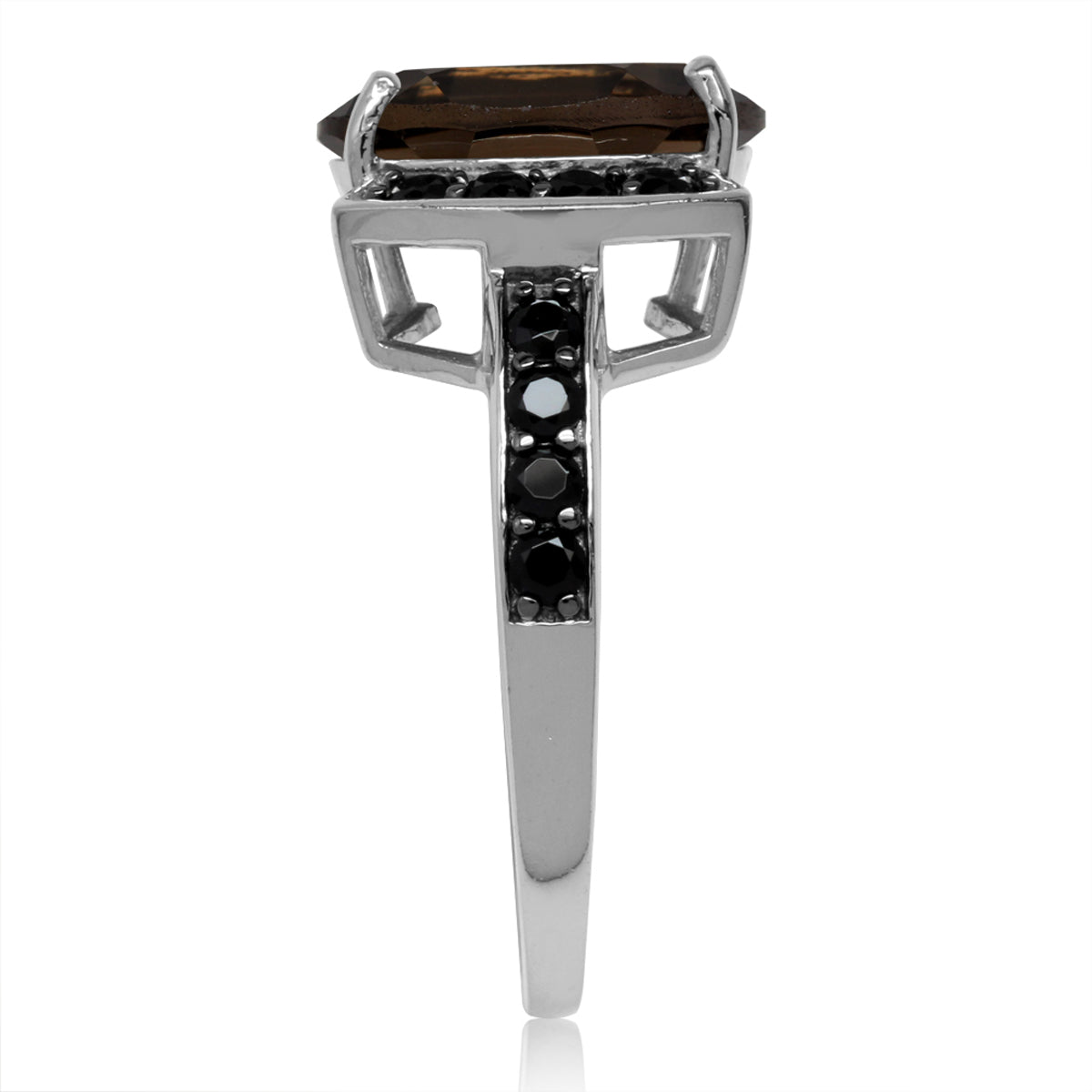 4.46ct. Natural Smoky Quartz & Black Spinel White Gold Plated 925 Sterling Silver Cocktail Ring silvershake