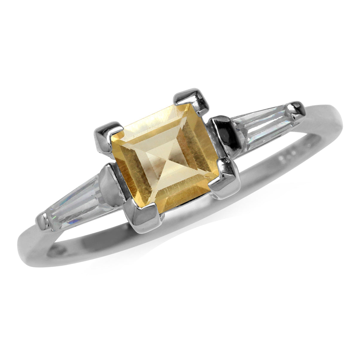 1.14ct. 6MM Natural Square Citrine White Gold Plated 925 Sterling Silver Engagement Ring silvershake