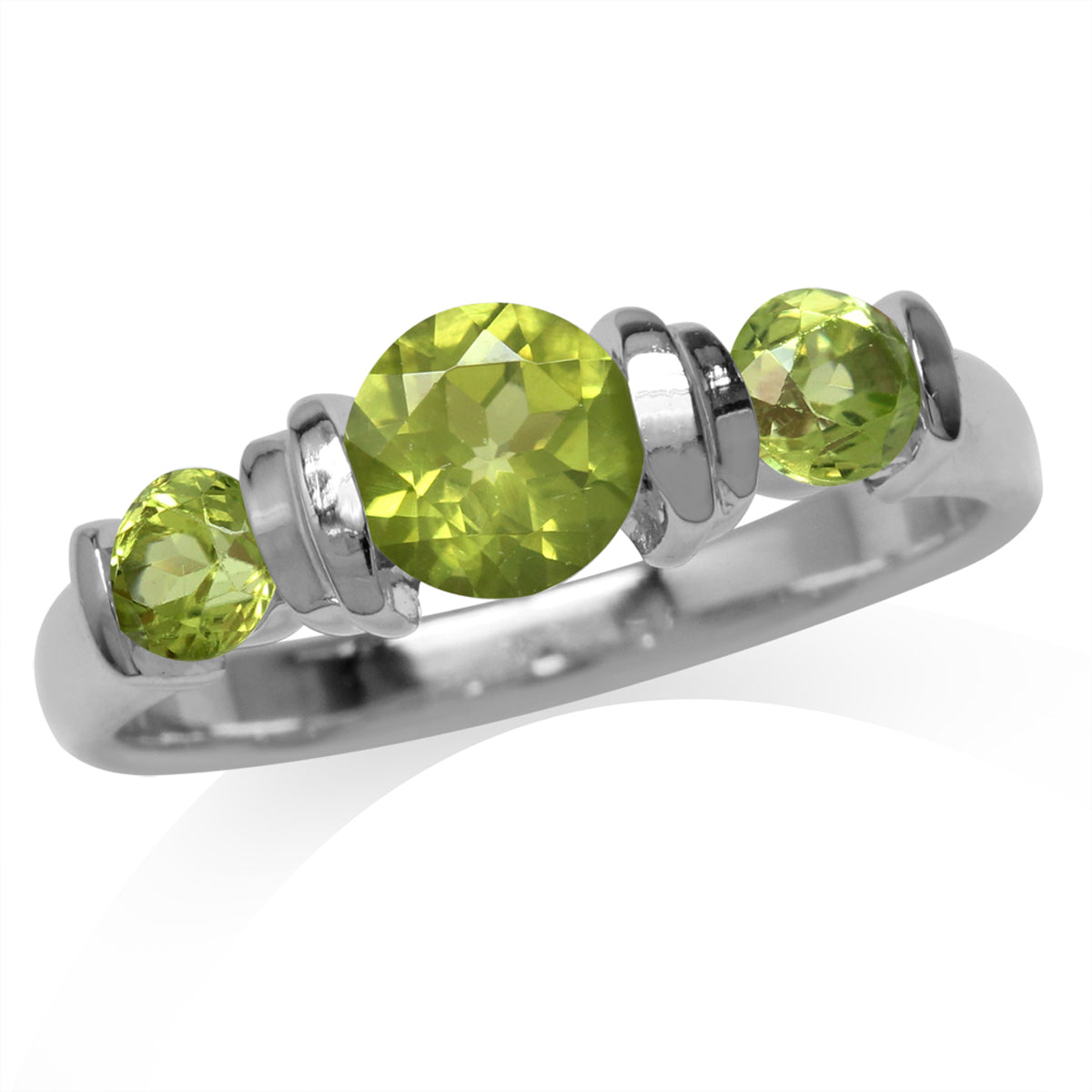 1.51ct. 3-Stone Natural Round Shape Peridot White Gold Plated 925 Sterling Silver Ring silvershake