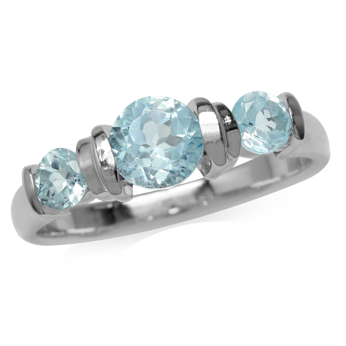 1.62ct. 3-Stone Genuine Round Shape Blue Topaz White Gold Plated 925 Sterling Silver Ring silvershake