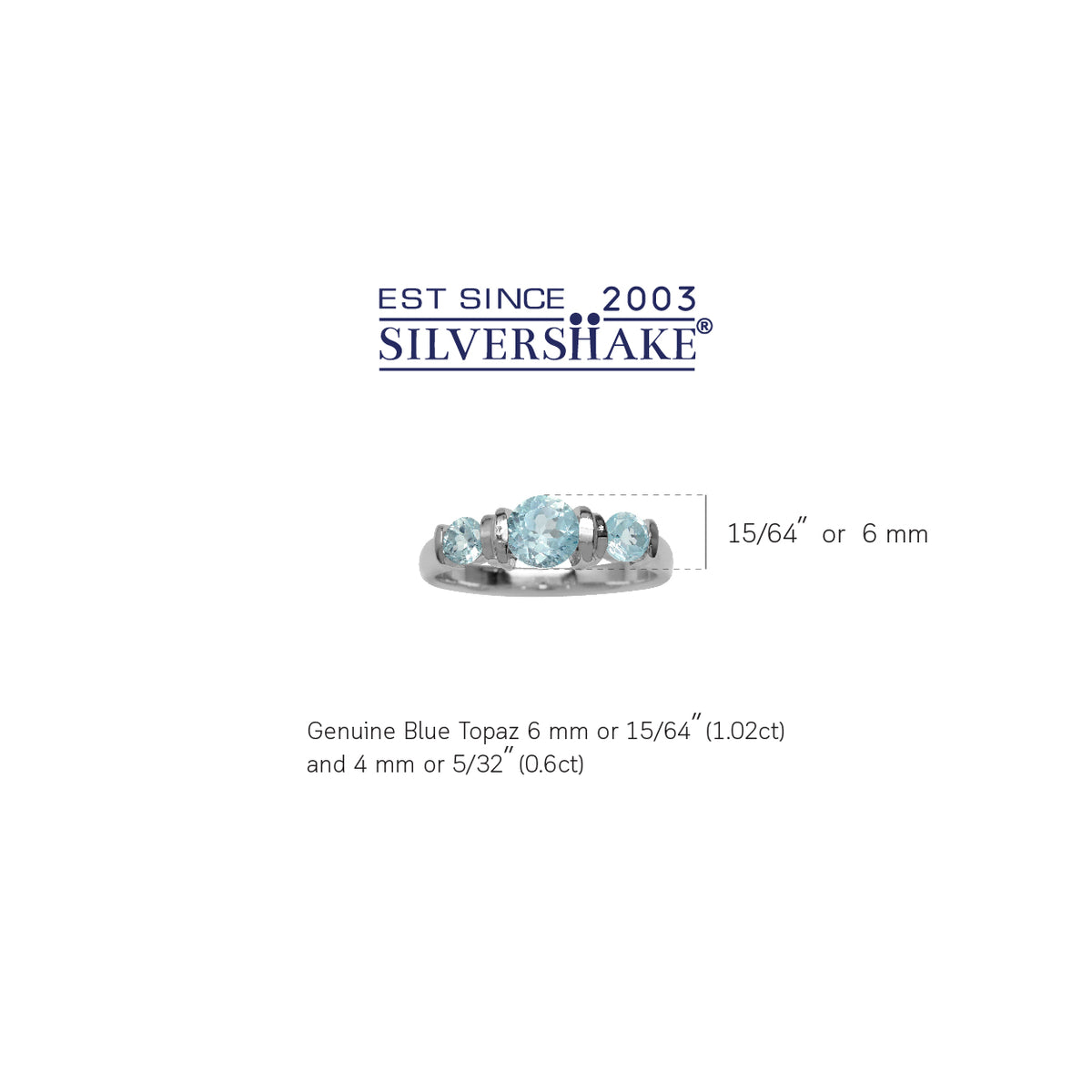 1.62ct. 3-Stone Genuine Round Shape Blue Topaz White Gold Plated 925 Sterling Silver Ring silvershake