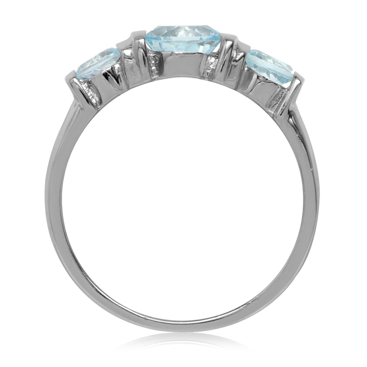 1.62ct. 3-Stone Genuine Round Shape Blue Topaz White Gold Plated 925 Sterling Silver Ring silvershake
