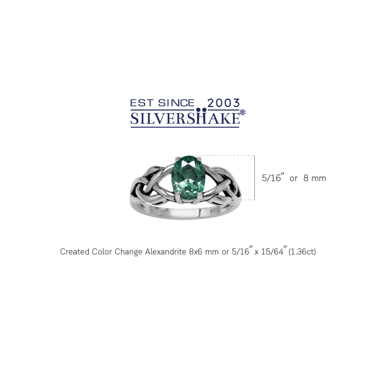 8X6mm Oval Shape Created Color Change Alexandrite 925 Sterling Silver Celtic Knot Solitaire Ring - Silvershake-store