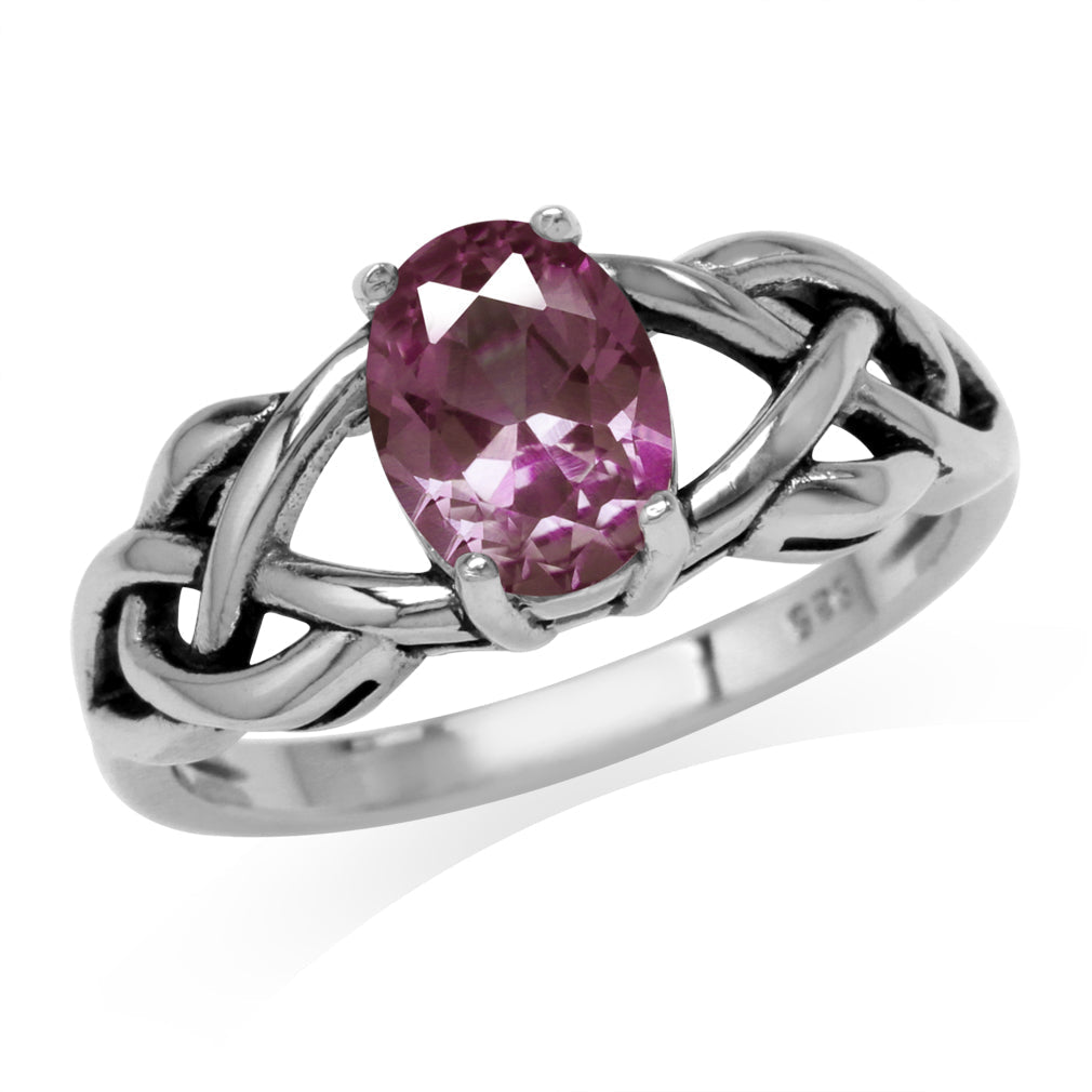 8X6mm Oval Shape Created Color Change Alexandrite 925 Sterling Silver Celtic Knot Solitaire Ring - Silvershake-store
