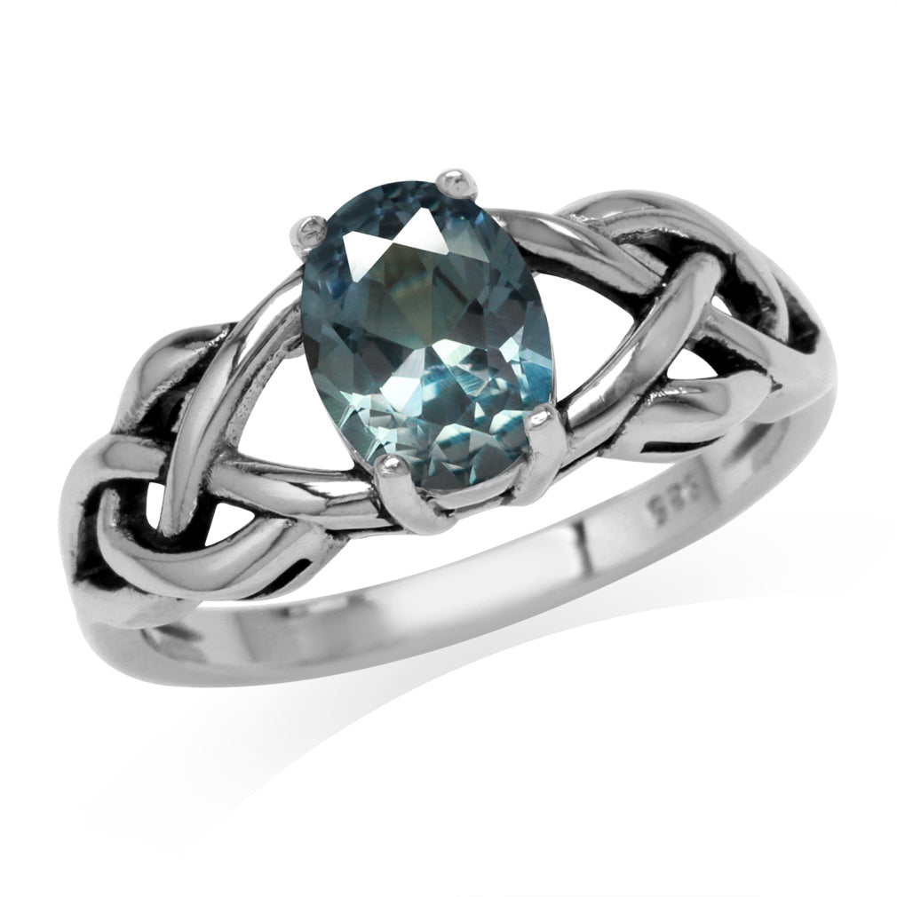 8X6mm Oval Shape Created Color Change Alexandrite 925 Sterling Silver Celtic Knot Solitaire Ring - Silvershake-store