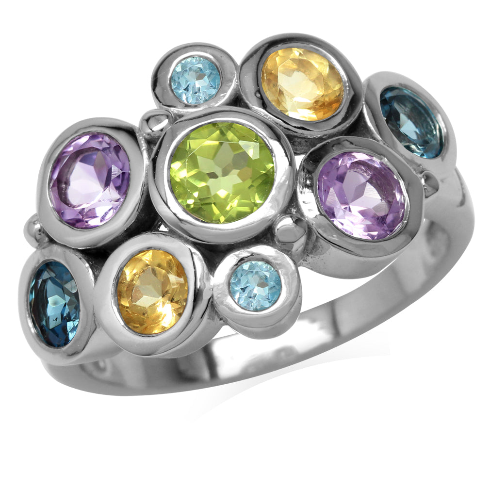 Peridot Amethyst Citrine London and Swiss Blue Topaz 925 Sterling Silver Bezel Cluster Cocktail Ring - Silvershake-store