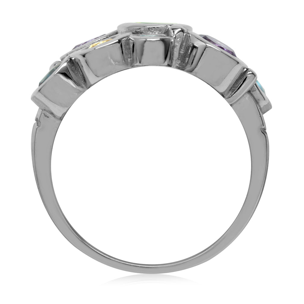 Peridot Amethyst Citrine London and Swiss Blue Topaz 925 Sterling Silver Bezel Cluster Cocktail Ring - Silvershake-store