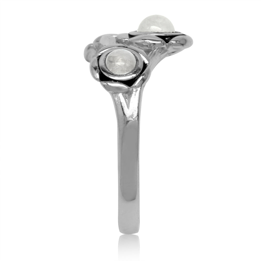 3 Stone Natural Moonstone 925 Sterling Silver Flower Ring - Silvershake-store