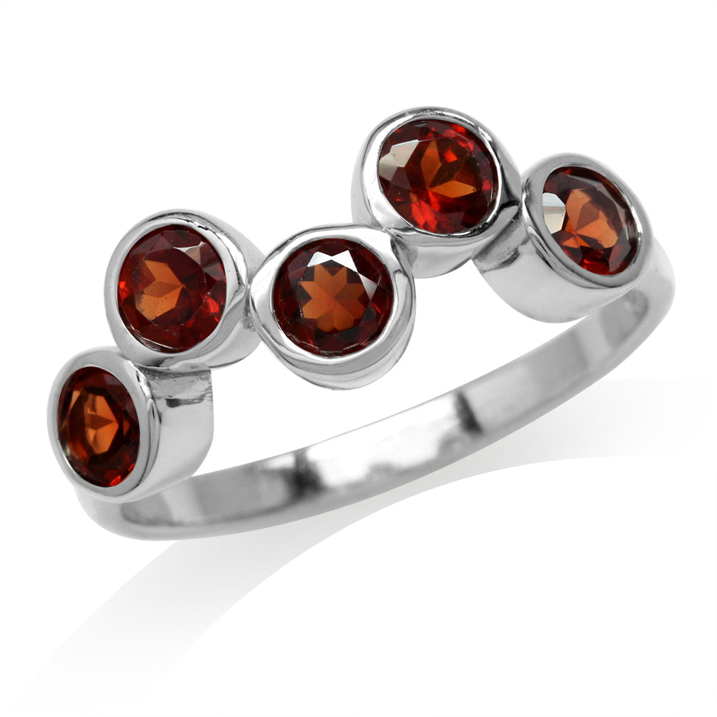 1.7ct. 5 Stone Natural Garnet White Gold Plated 925 Sterling Silver Bubble Bezel Set Ring - Silvershake-store