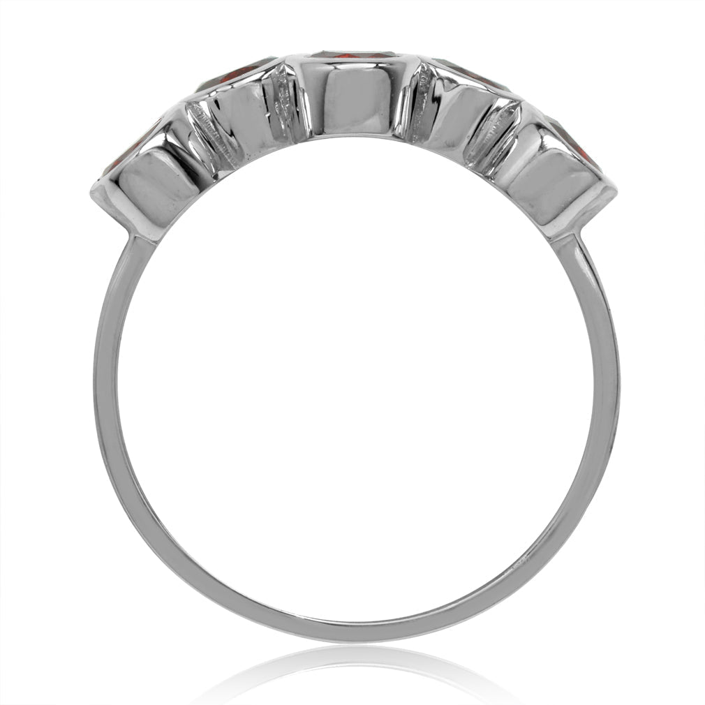 1.7ct. 5 Stone Natural Garnet White Gold Plated 925 Sterling Silver Bubble Bezel Set Ring - Silvershake-store