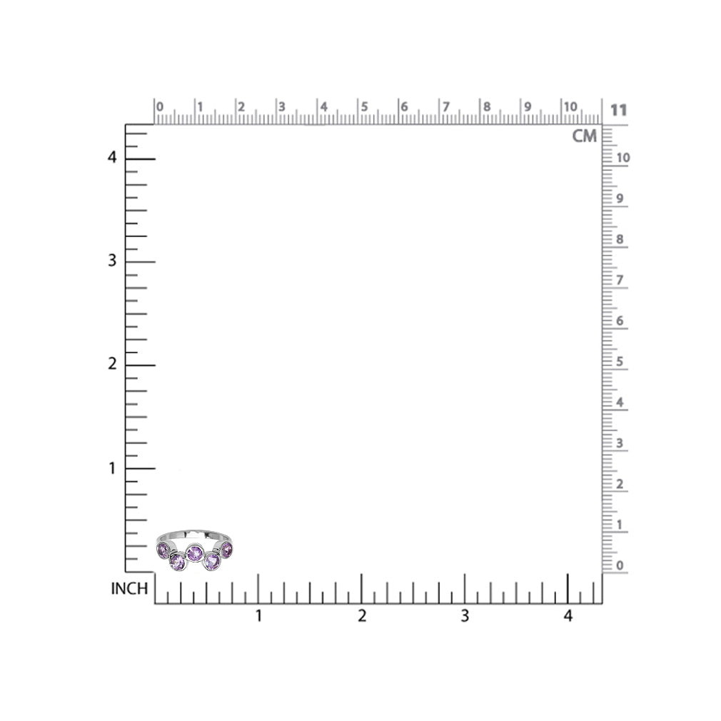 1.15ct. 5 Stone Natural Amethyst White Gold Plated 925 Sterling Silver Bubble Bezel Set Ring - Silvershake-store