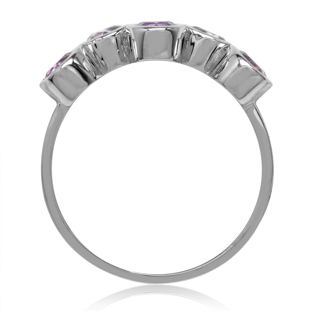 1.15ct. 5 Stone Natural Amethyst White Gold Plated 925 Sterling Silver Bubble Bezel Set Ring - Silvershake-store