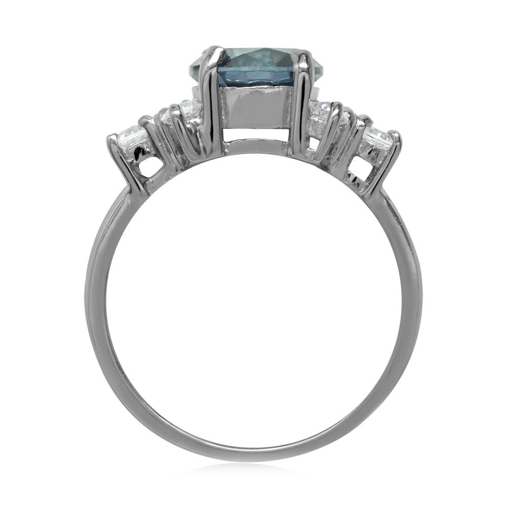 Round Shape Simulated Color Change Alexandrite and White Cubic Zirconia 925 Sterling Silver Ring - Silvershake-store