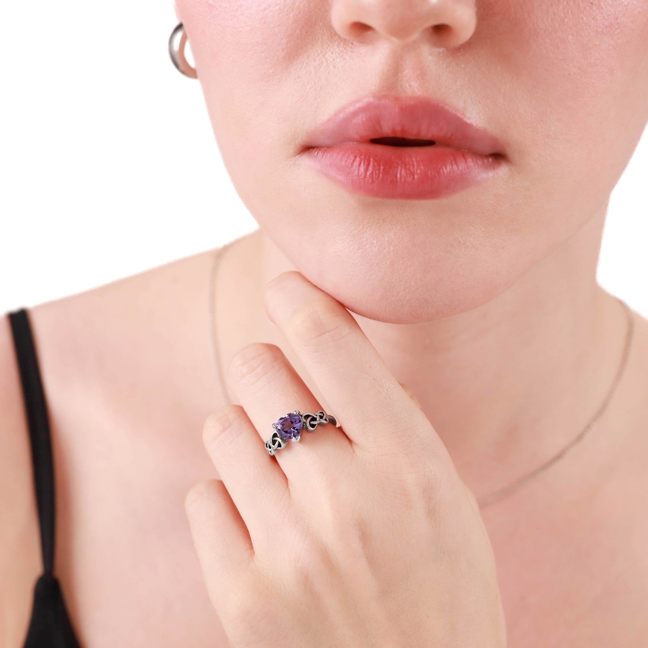 Heart Shape Created Color Change Alexandrite 925 Sterling Silver Celtic Knot Ring - Silvershake-store