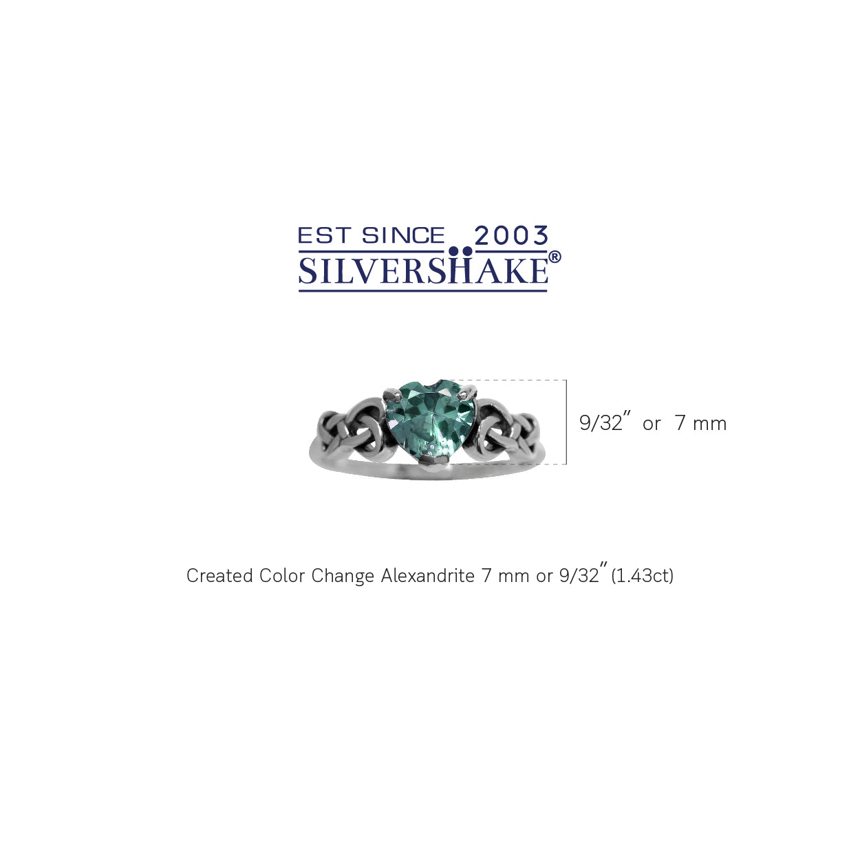 Heart Shape Created Color Change Alexandrite 925 Sterling Silver Celtic Knot Ring - Silvershake-store