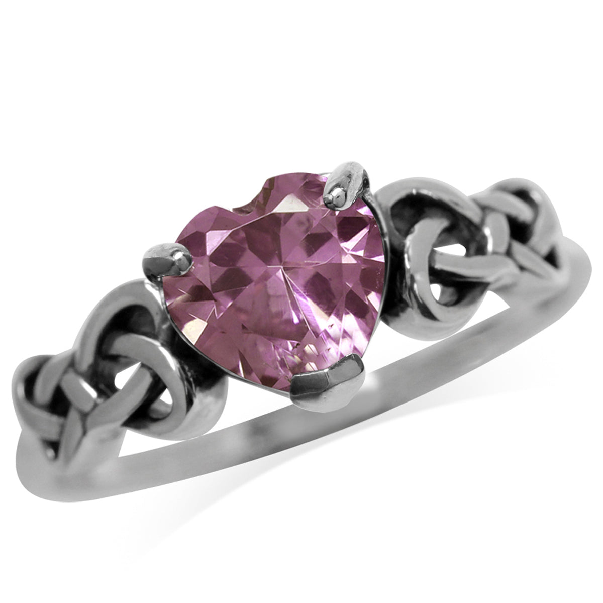 Heart Shape Created Color Change Alexandrite 925 Sterling Silver Celtic Knot Ring - Silvershake-store