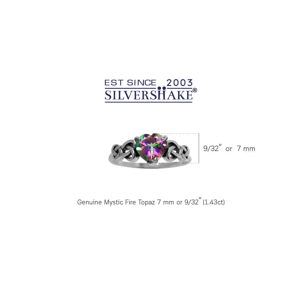 1.43ct. Heart Shape Mystic Fire Rainbow Topaz 925 Sterling Silver Celtic Knot Ring - Silvershake-store