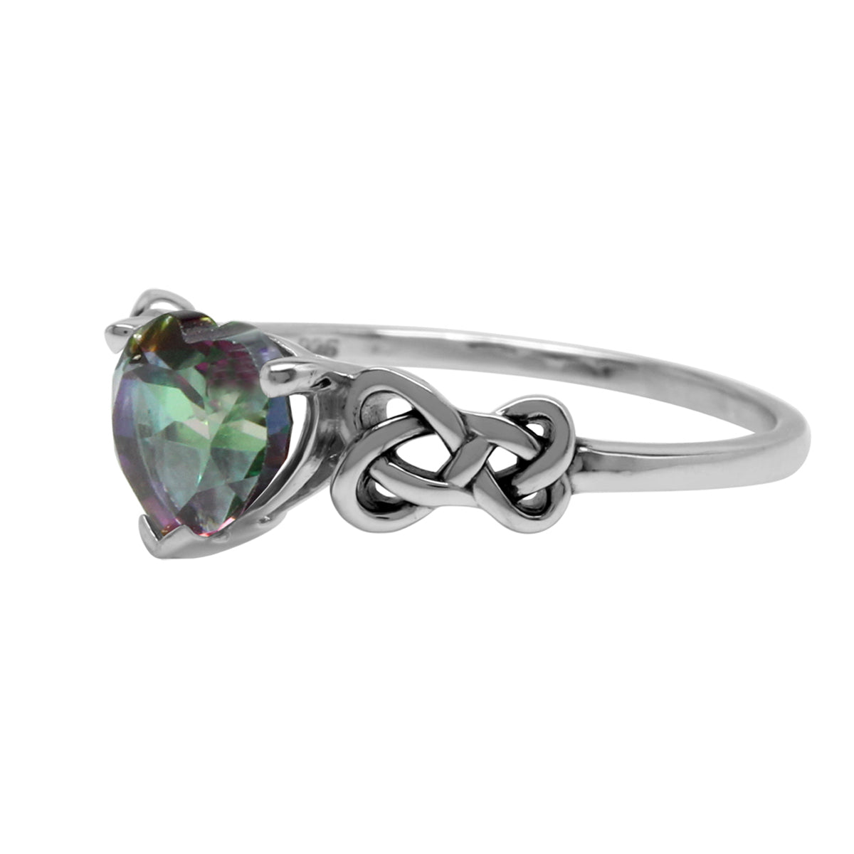 1.43ct. Heart Shape Mystic Fire Rainbow Topaz 925 Sterling Silver Celtic Knot Ring - Silvershake-store