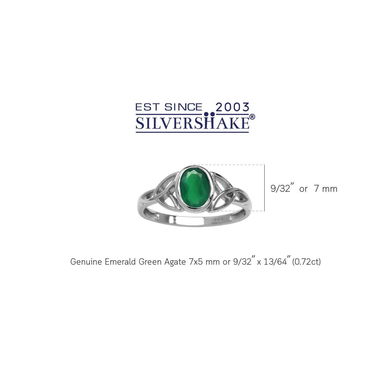 Natural Emerald Green Agate White Gold Plated 925 Sterling Silver Triquetra Celtic Knot Ring - Silvershake-store