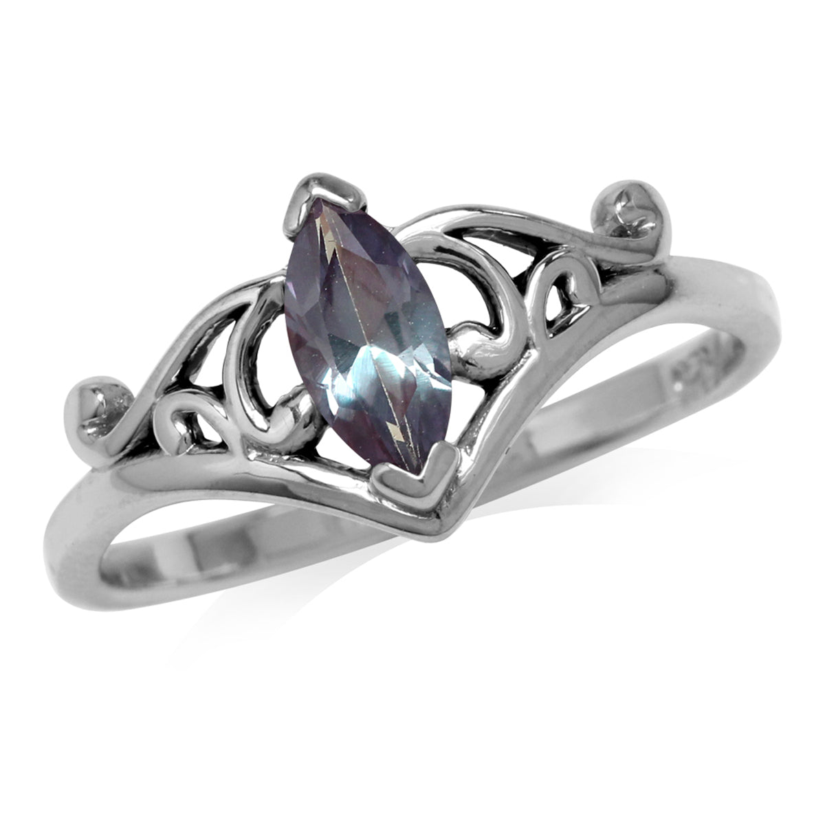 Marquise Shape Created Color Change Alexandrite 925 Sterling Silver Filigree Ring - Silvershake-store