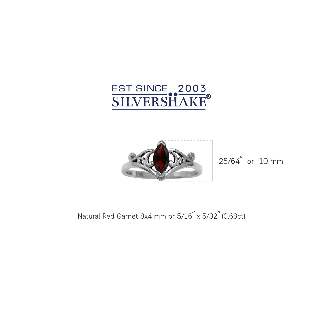 8X4mm Natural Marquise Shape Red Garnet 925 Sterling Silver Scroll / Filigree Victorian Style Ring January Gemstone Birthstone - Silvershake-store