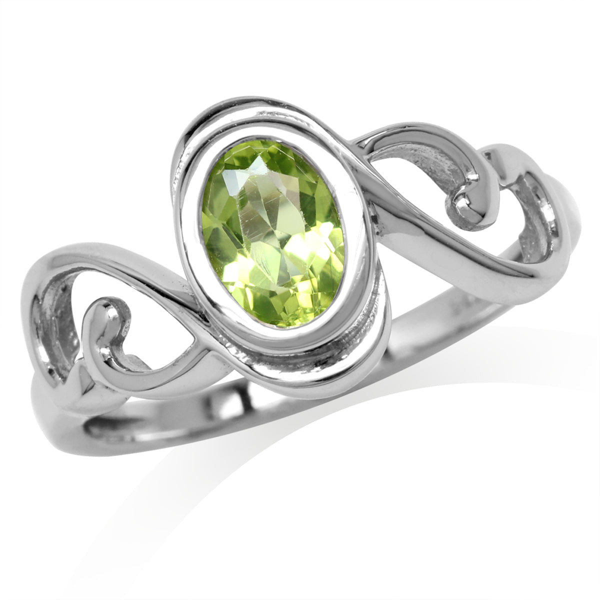 Natural Peridot White Gold Plated 925 Sterling Silver Swirl & Spiral Solitaire Ring silvershake