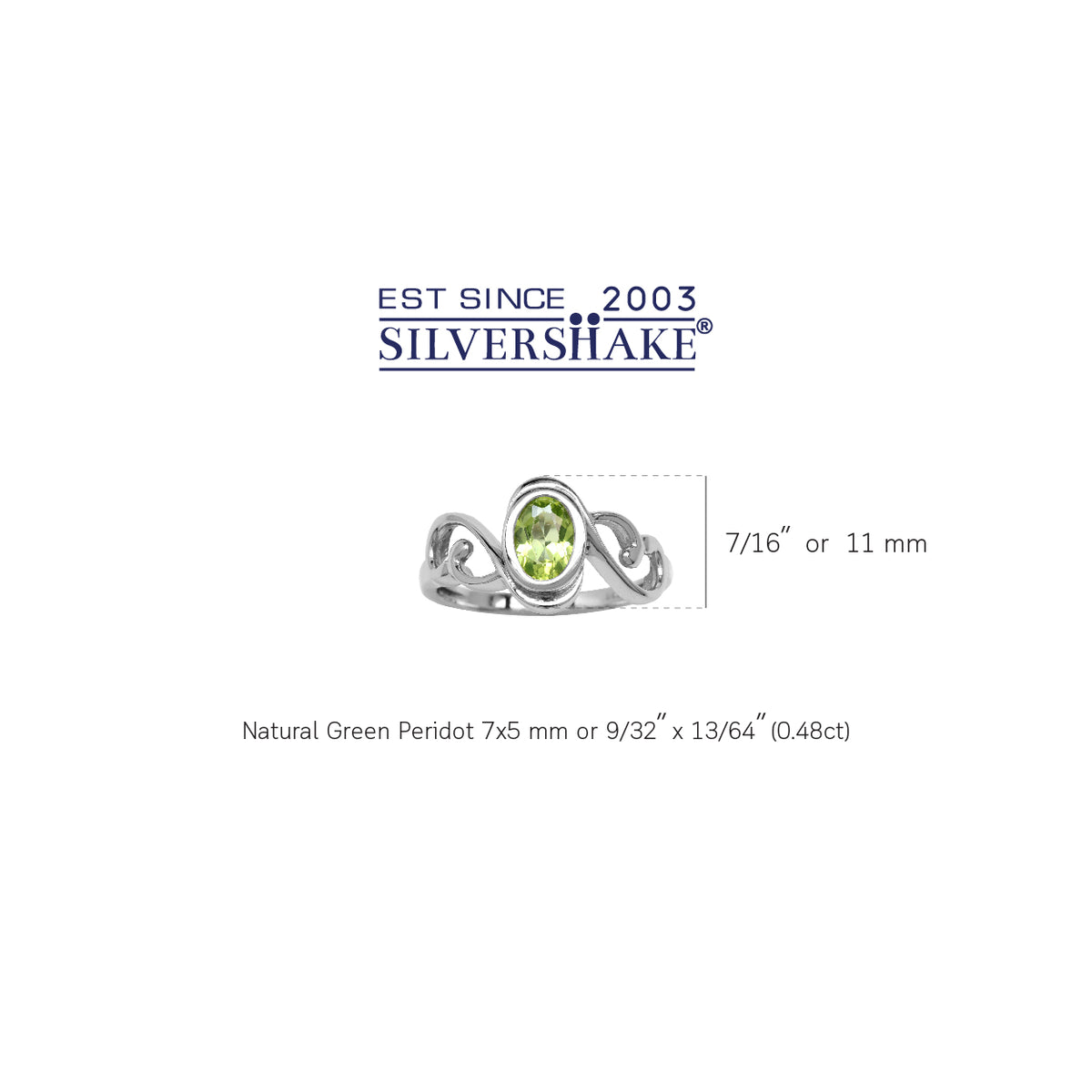 Natural Peridot White Gold Plated 925 Sterling Silver Swirl & Spiral Solitaire Ring silvershake