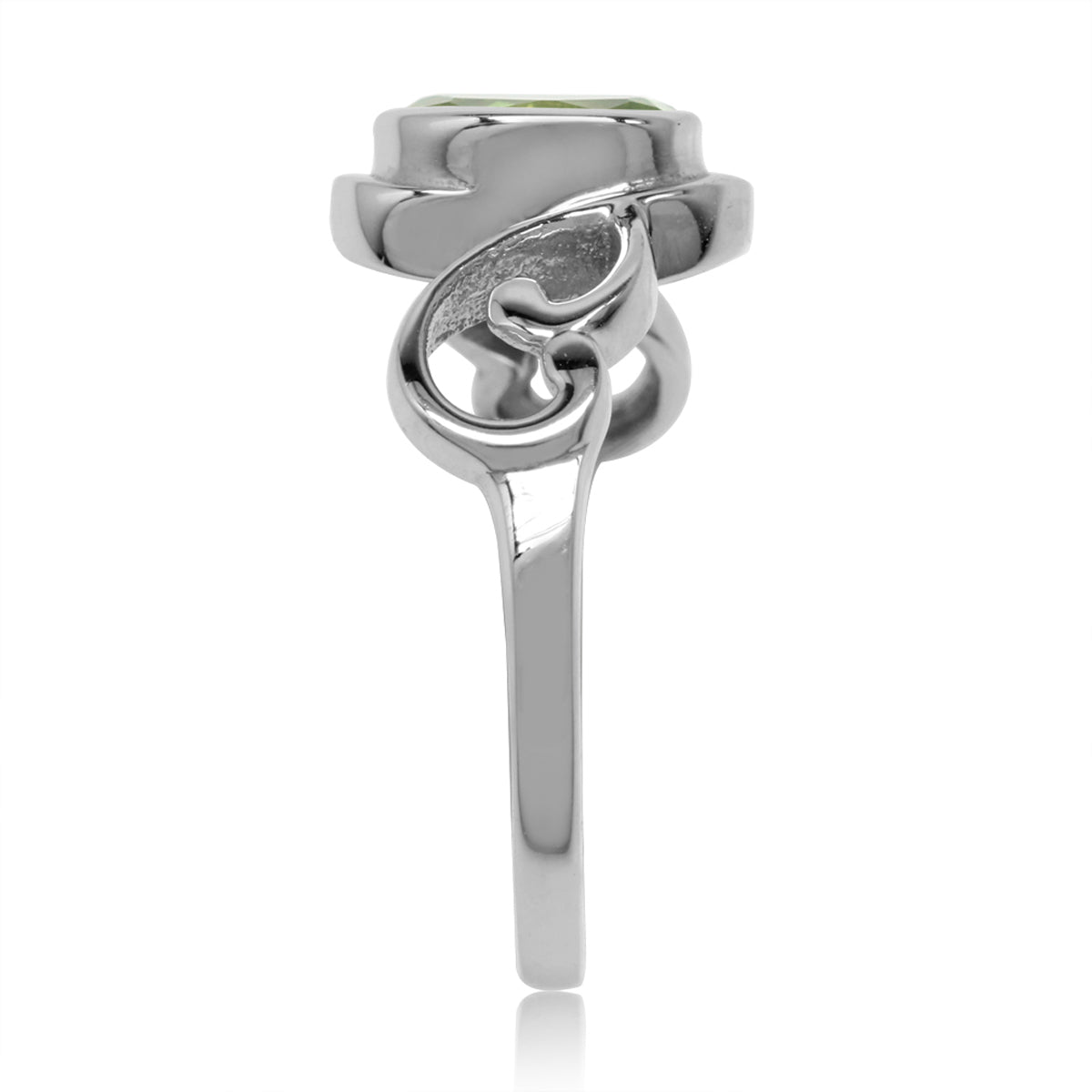 Natural Peridot White Gold Plated 925 Sterling Silver Swirl & Spiral Solitaire Ring silvershake