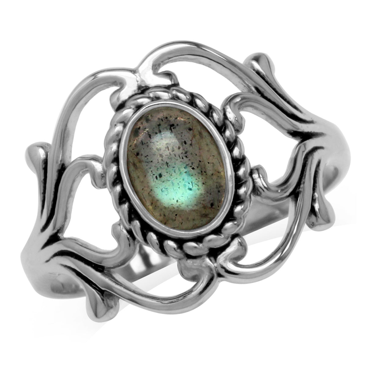 Labradorite 925 Sterling Silver Victorian Style Rope Ring - Silvershake-store