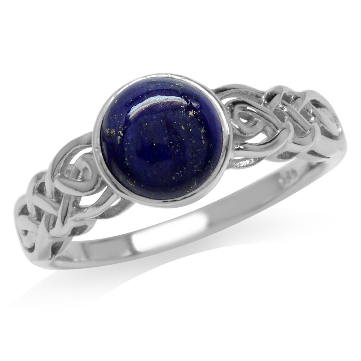 7MM Genuine Round Shape Lapis White Gold Plated 925 Sterling Silver Celtic Knot Solitaire Ring silvershake