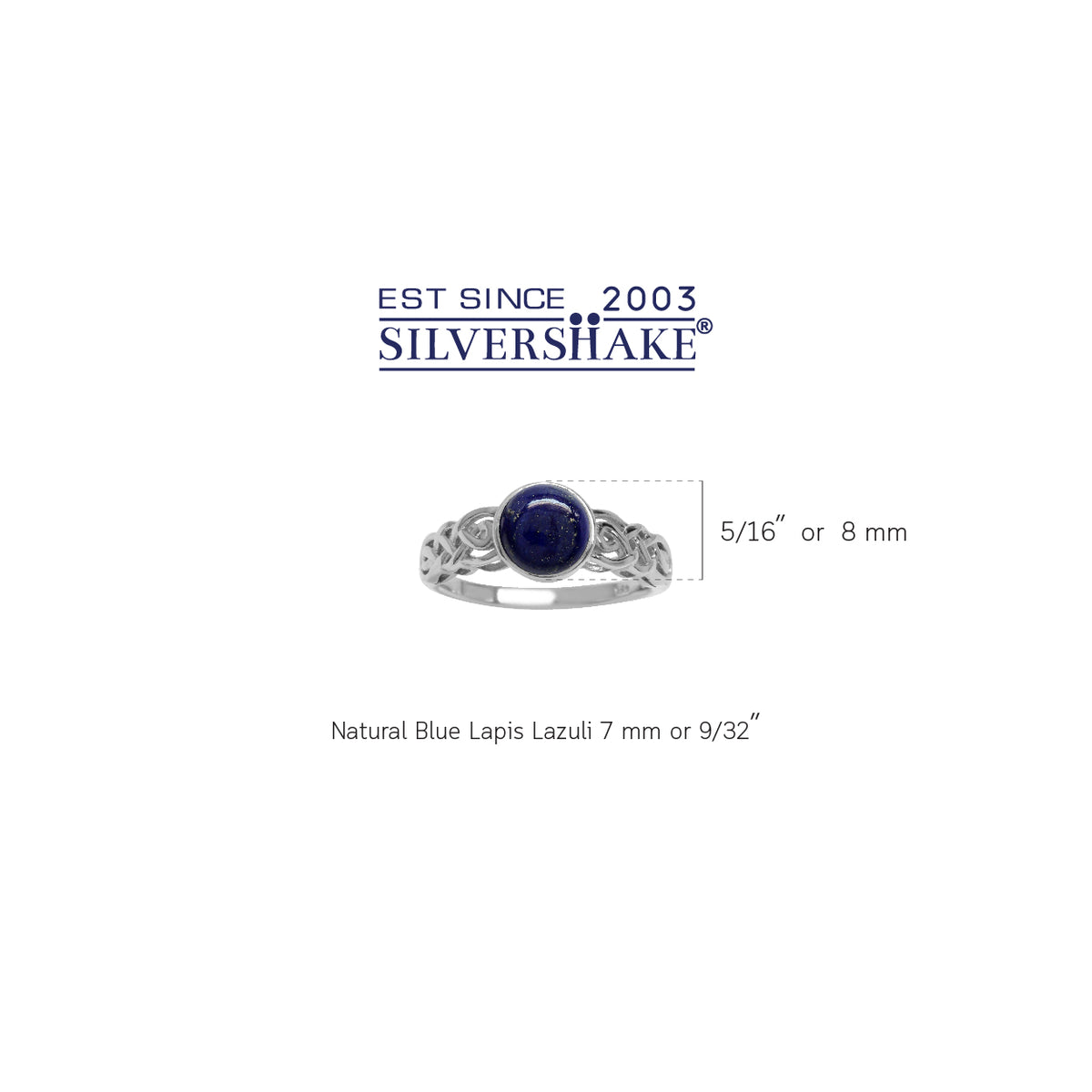 7MM Genuine Round Shape Lapis White Gold Plated 925 Sterling Silver Celtic Knot Solitaire Ring silvershake
