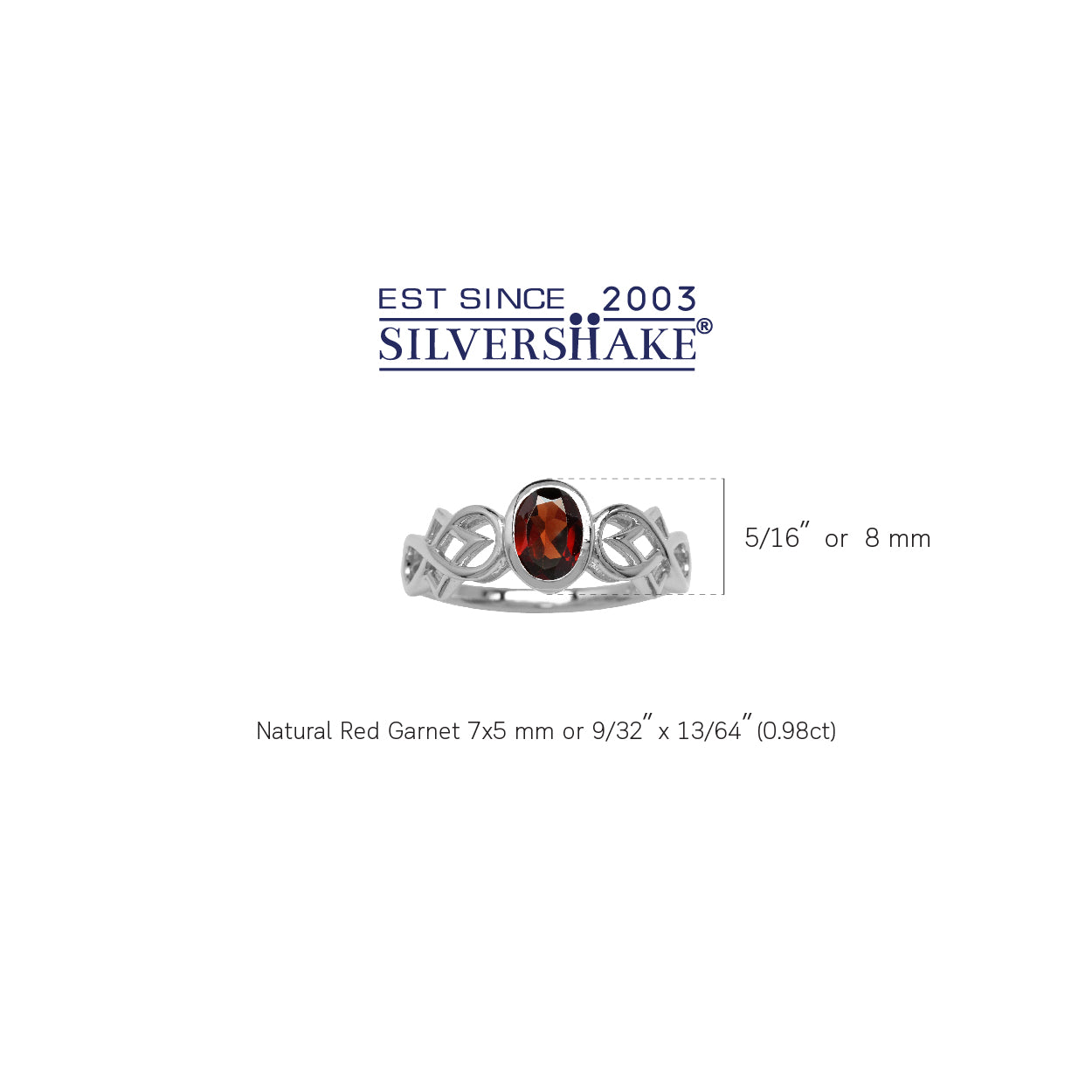 7X5mm Natural Oval Shape Red Garnet White Gold Plated 925 Sterling Silver Filigree Infinity Knot Ring January Gemstone Birthstone - Silvershake-store