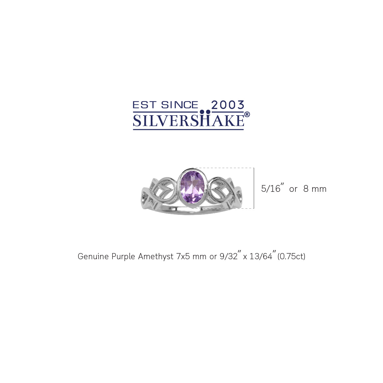 Genuine Oval Shape Amethyst White Gold Plated 925 Sterling Silver Filigree Infinity Knot Ring - Silvershake-store