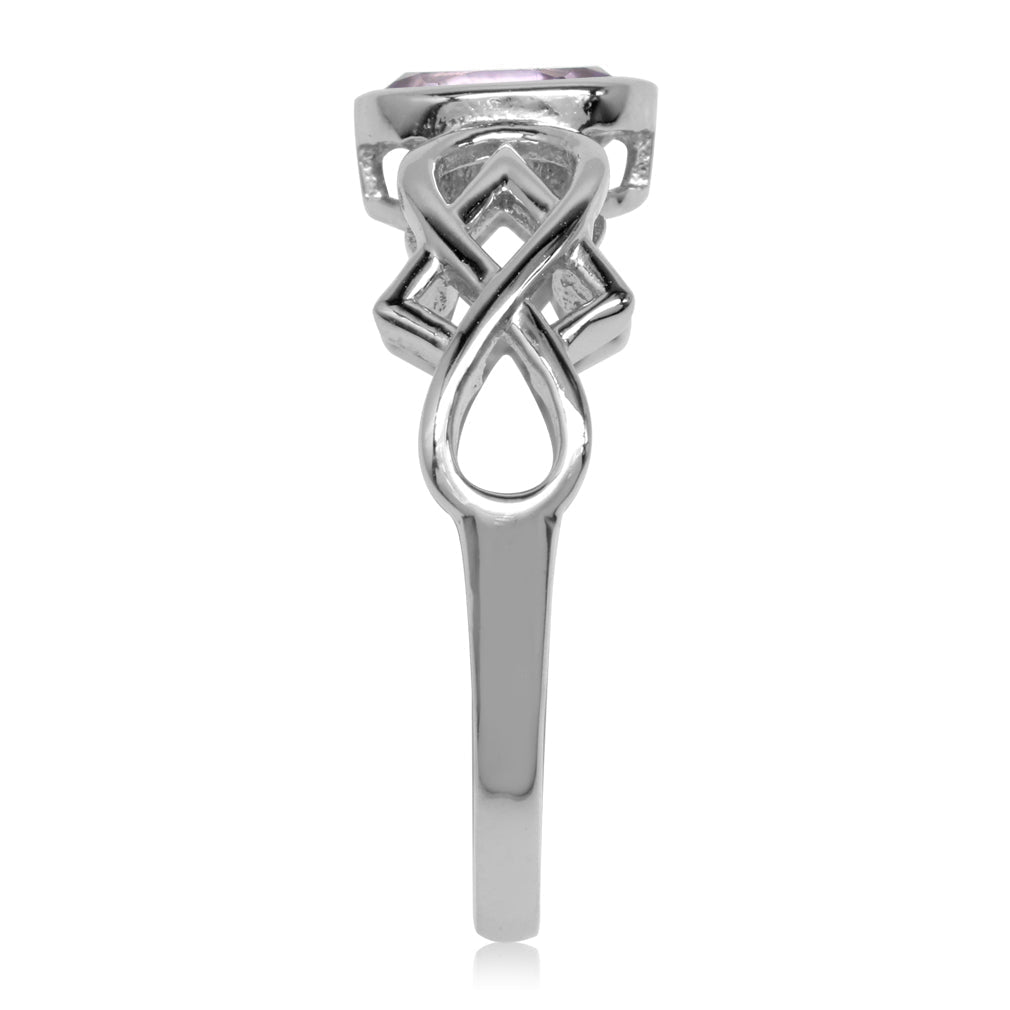 Genuine Oval Shape Amethyst White Gold Plated 925 Sterling Silver Filigree Infinity Knot Ring - Silvershake-store