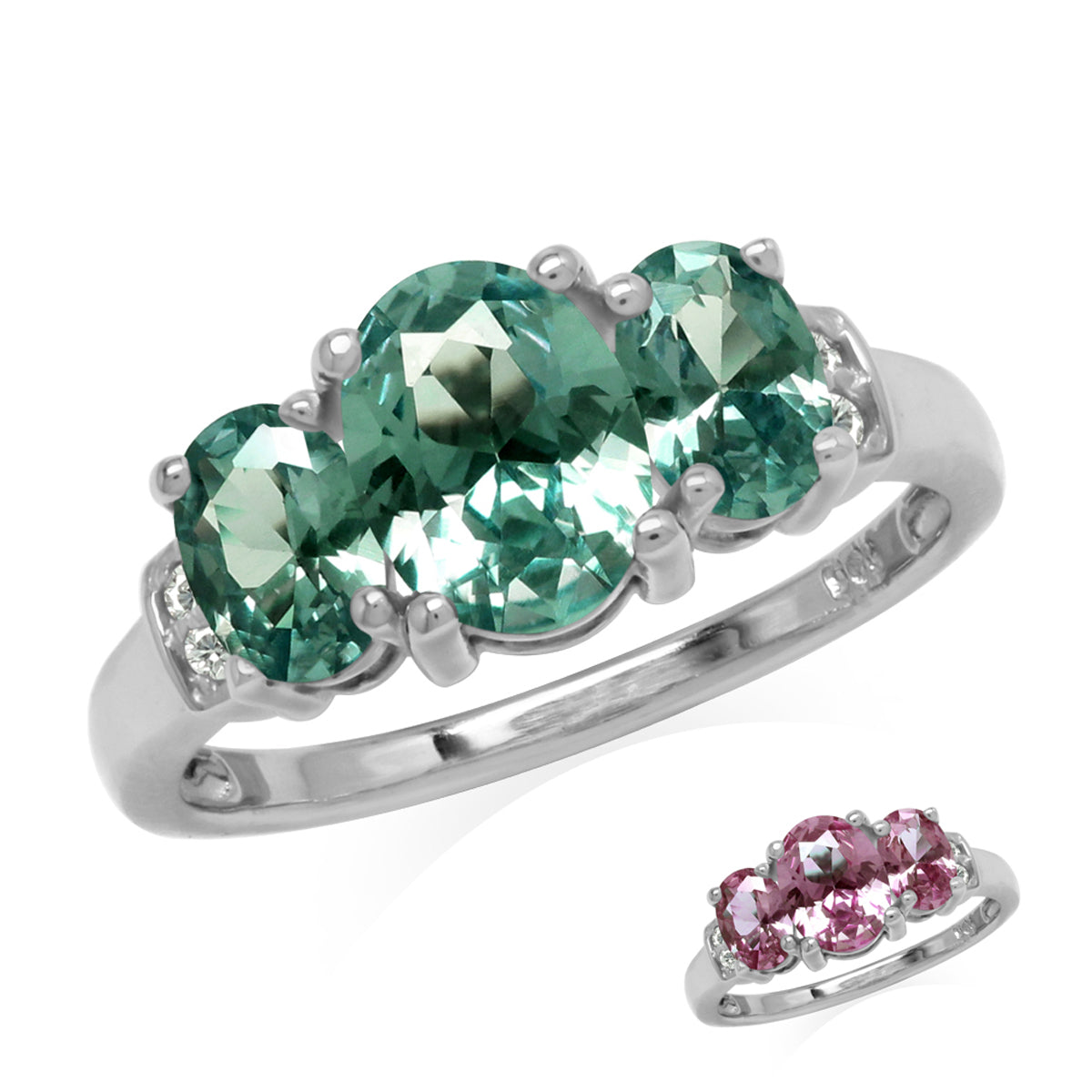 3-Stone Created Oval Shape Color Change Alexandrite White Gold Plated 925 Sterling Silver Ring June Gemstone Birthstone - Silvershake-store