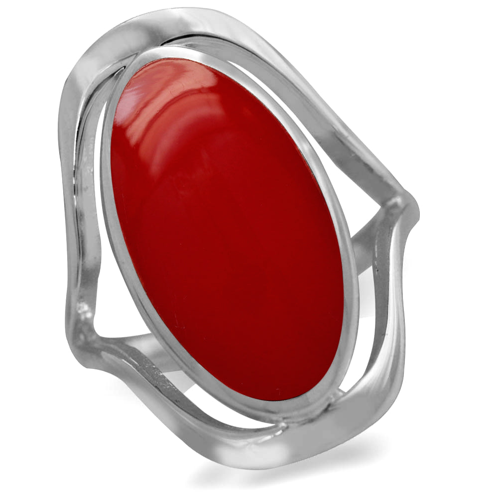 Created Red Coral 925 Sterling Silver Simple Southwest Style Ring - Silvershake-store