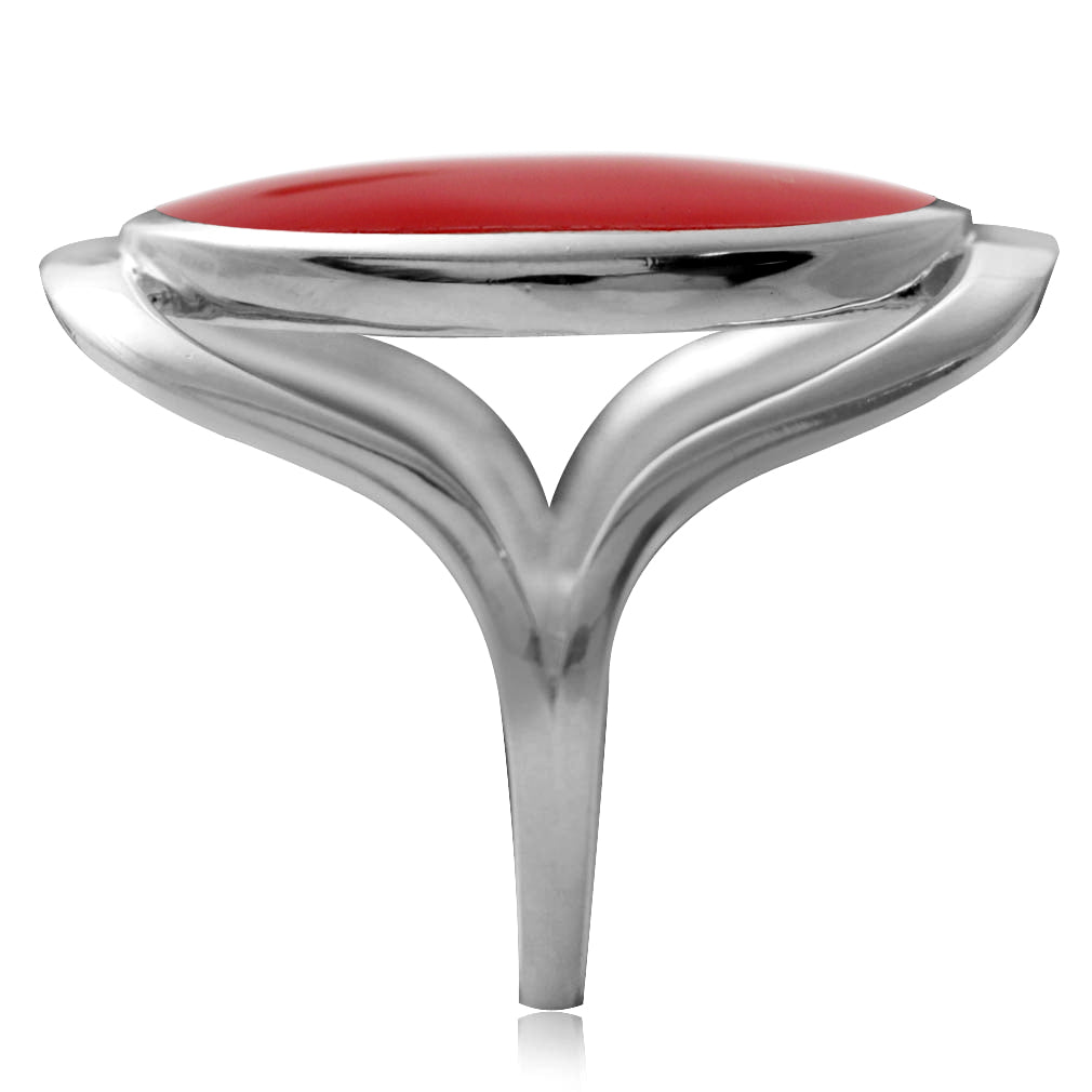 Created Red Coral 925 Sterling Silver Simple Southwest Style Ring - Silvershake-store