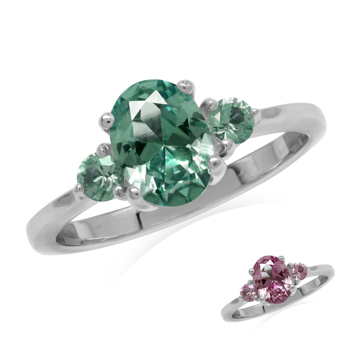8X6mm Oval Shape Simulated Color Change Alexandrite White Gold Plated 925 Sterling Silver Engagement Ring - Silvershake-store