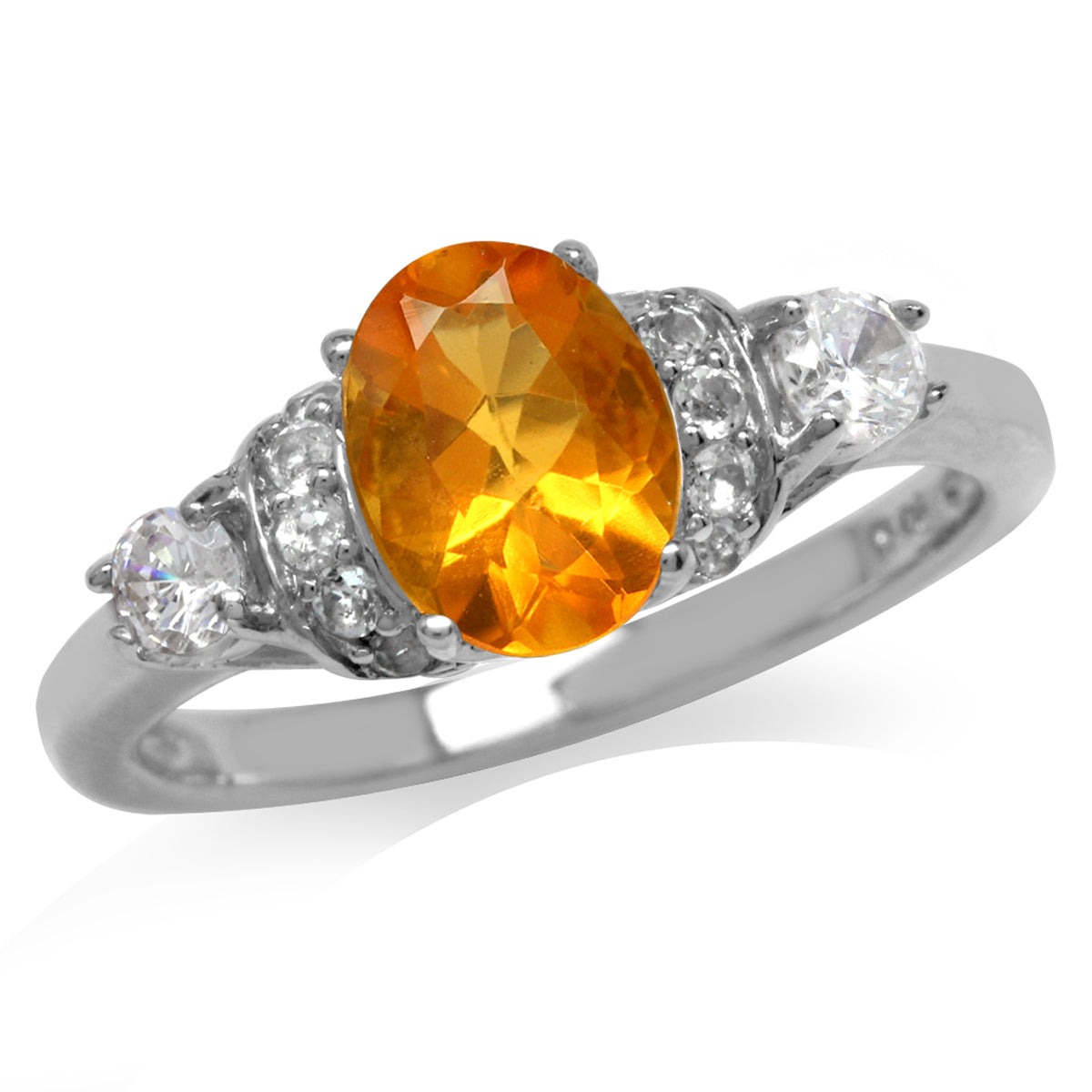 Brazilian Orange Fire Opal & White Topaz Gold Plated 925 Sterling Silver Right Hand Ring silvershake