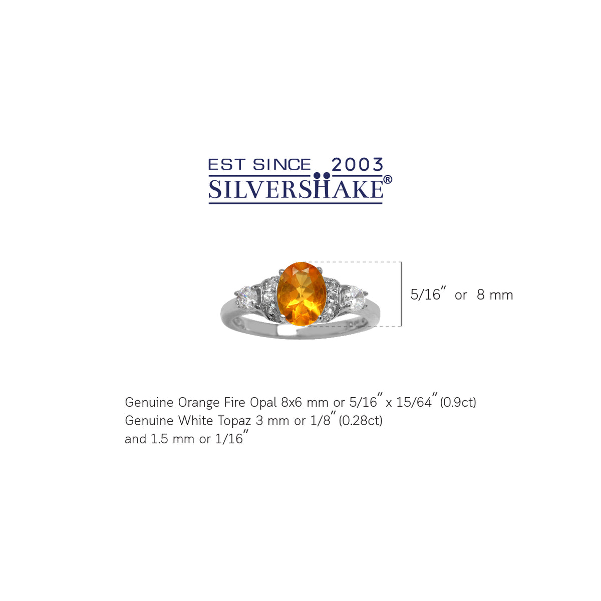 Brazilian Orange Fire Opal & White Topaz Gold Plated 925 Sterling Silver Right Hand Ring silvershake