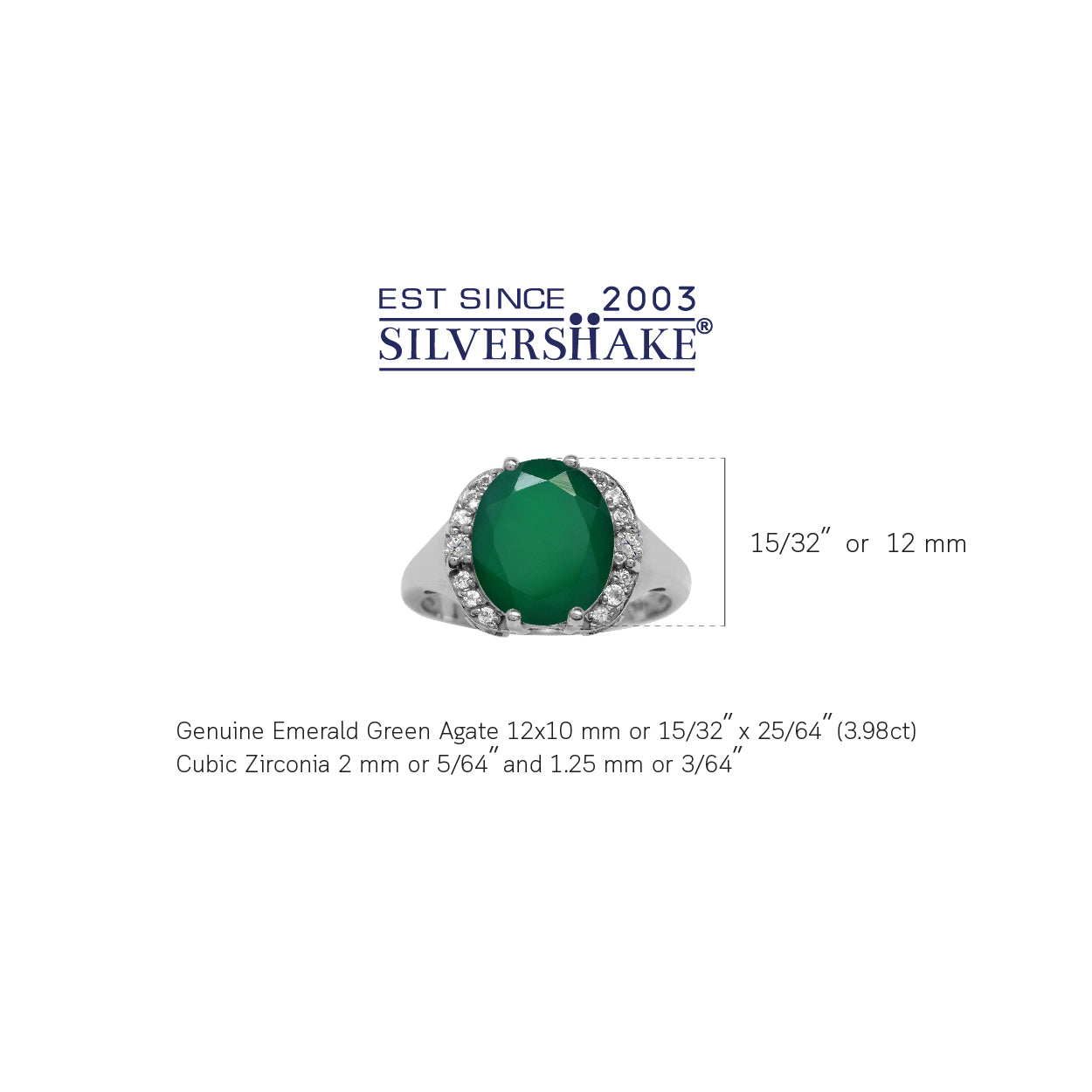 3.98ct. 12X10mm Natural Oval Shape Emerald Green Agate White Gold Plated 925 Sterling Silver Classic Ring - Silvershake-store