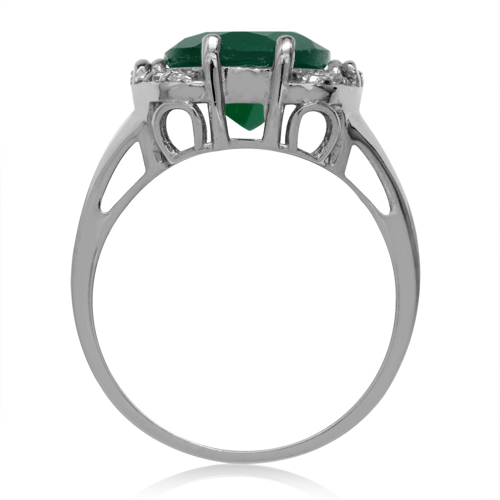 3.98ct. 12X10mm Natural Oval Shape Emerald Green Agate White Gold Plated 925 Sterling Silver Classic Ring - Silvershake-store